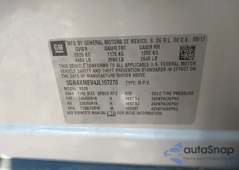 2018 Chevrolet Equinox Premier from USA, damaged, VIN 3GNAXMEV4JL107270